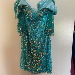 Jovani over the shoulder beaded rinestones dress